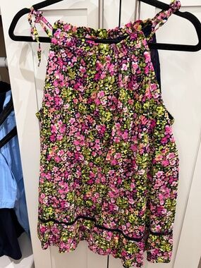 crown & ivy Floral Halter Tank Top in Pink and Green